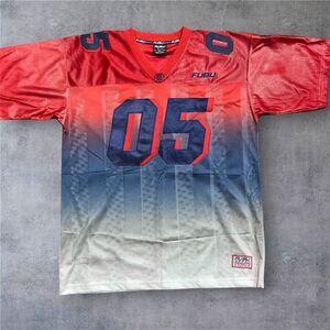 FUBU Vintage Y2K Baggy Gradient Red Blue White Football Jersey 05 Men's Size XL